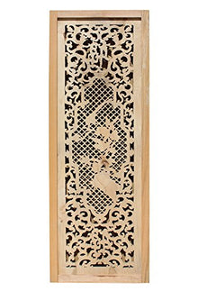 Orientliving Chinese Rectangular Wood Flower Bird Carving Wall Panel Plaque Brown