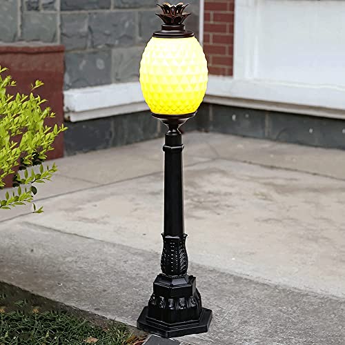 Strong Durable Ip54 Lawn Retro Creative Pineapple Column Floor Lamp E27 Outdoor Garden Aluminum Metal Post Street Light Waterproof Patio Villa Park External Landscape Column Lamp Perfect Decorate