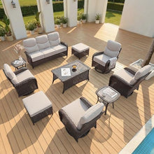 AOUKI Patio Furniture Set with Luxury 6" Cushions, 10 Pieces Swivel Rocking Patio High Back Chairs, Couch and Ottoman, Outdoor Wicker Conversation Set for Deck, Porch, Backyard, Poolside, Beige
