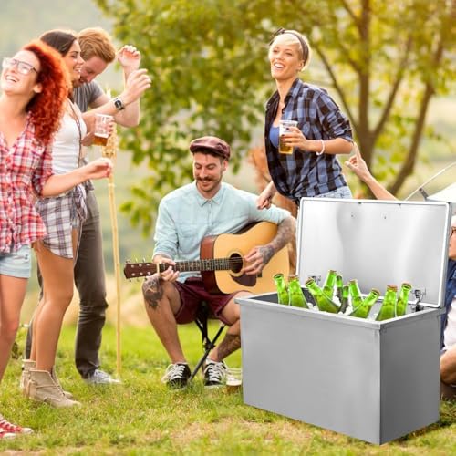 Drop in Ice Chest,28''L x 18''W x 17''H Stainless Steel Cooler with Hinged Cover,Ice Bin,Drain Pipe & Plug - Outdoor Kitchen, Bar, Party for Beer, Wine, Beverages