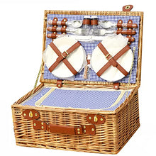 YEDECOR Handmade Wicker Picnic Basket for 4 with Insulated Cooler, Willow Hamper Basket Sets with Utensils Cutlery Perfect for Picnic, Camping, Outdoors, Photoshoot, Birthday Gift,Blue