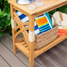 Cambridge Casual Sierra Teak Wood Outdoor Console Table with Accent Wicker, Natural Teak, Narrow Garden Table with Bottom Shelf for Patio, Deck, Entry Way or Poolside – Weather-Resistant
