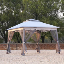 Dexinhdh Outdoor Double Roof Gazebo, Pop Up Folding Canopy Tent with Removable Sheer Curtain, Easy Up Metal Outdoor Shelter, 3 Height Adjustment, for Lawn, Garden(Gray)