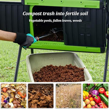 Garden Compost Bin, Outdoor Tumbling Composter, Integrated Sliding Double-Door Lid, Vent Design, Dual Chamber Waste Recycling Machine for Garden, Kitchen, Yard