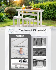 AXMOLM HDPE Outdoor Bar Height Patio Table, 54” All-Weather Outdoor High Top Tall Pub Rectangular Bar Table for Balcony, Backyard, Garden,Lawn (White, Bar Table)