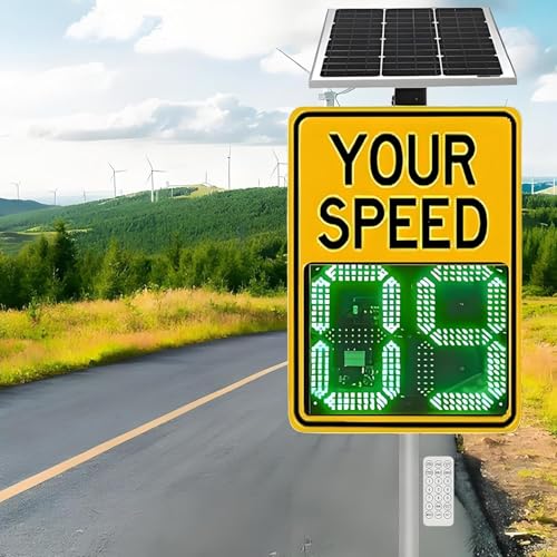 Solar Radar Feedback Speed ​​Limit Sign, LED Display 20x28" 24x35" Solar Radar Detection Iron Weatherproof Traffic Sign with Installation Kit and Remote Control