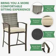 3PCS Patio Rattan Bar Furniture Set Slat Table 2 Cushioned Stools Poolside Brown, Onesize