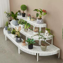 Laohucai Plant Stand Flower Pot Rack, L190cm/74.8in 3 Tier Stepped Garden Flower Pot Display Shelf for Indoor Outdoor Patio Yards Gardens Balcony（1 Rectangular & 2 Fan-Shaped Plant Shelf）, White