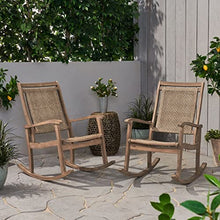 Christopher Knight Home Pearsall Acacia Wood Outdoor Rocking Chair, Wicker Rocking Chair, Patio Recliner Chair, Light Brown