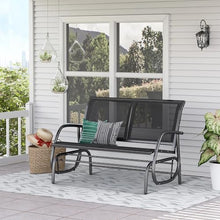 leoglint 2-Person Outdoor Chair Outdoor Glider Bench, Patio Double Swing Rocking Chair Loveseat w/Powder Coated Steel Frame for Backyard Garden Porch, Black