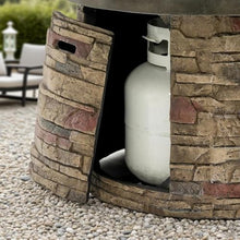 36 Inch Propane Fire Pit Table 50000 BTU Round Outdoor Fireplace with Lid Rain Cover Glass Beads Hidden Tank Holder Electronic Ignition Stone Look Patio Heater for Backyard Deck Garden
