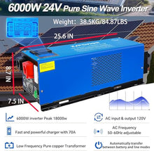 ZLPOWE 6000W Inverter Charger 24V DC and 240/120V AC Selectable Output Voltage Split Phase Low Frequency Peak 18000w Pure Sine Wave Inverters with Battery Charger LCD Panel for RV Camper Boat