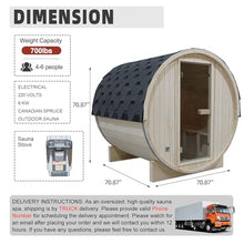 AMOCANE Outdoor Barrel Steam Sauna for 4-6 Person, Canadian Spruce Wooden Saunas Room for Home, Traditional Backyard Spa with 6 KW TOULE Heater, Rocks, Bucket (70.87”x 70.87”x 70.87”)