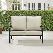 Oakland Living Black Aluminum Patio Deep Seating Outdoor Two Seater Loveseat with Light Grey Cushions