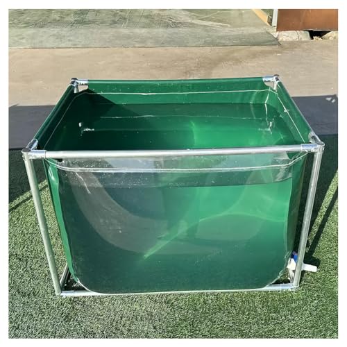 Aquarium Pool Pond with Transparent Clear Viewing Panel and Drain Valve, PVC Canvas Fish Pond with Steel Frame, Large Collapsible Outdoors Tarpaulin, for Fish and Shrimp Breeding(Green,1.5x1.5x0.9m)