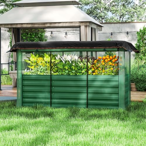 lafengyan Heavy-Duty Galvanized Steel Raised Garden Bed with Integrated Pest Netting and Adjustable Shade Cloth for Outdoor Vegetable and Flower Growing