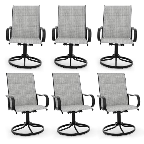 Garvee Patio Swivel Chair Set of 6 Outdoor Dining Chair Padded Mesh Grey