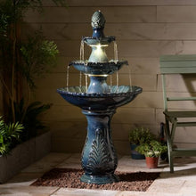 3-Tier Black Ceramic Fountain, Decorative Water Fountain with LED Lights and Quiet Pump, Indoor Outdoor Water Feature for Patio, Garden, Deck, Balcony, Office and Home Décor