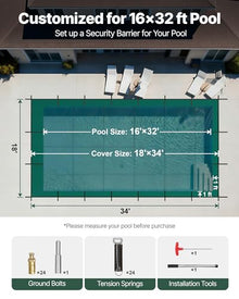 VEVOR Inground Pool Safety Cover, 16 ft x 32 ft Rectangular Winter Pool Cover, Triple Stitched, High Strength Mesh PP Material with Good Rain Permeability (Fit 16x32ft Pools)