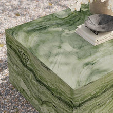 Modway Jordana 47 Inch Rectangle Concrete Coffee Table in Green Marble – Plinth Coffee Table with Faux Stone Finish – Concrete Furniture Center Table for Living Room or Patio