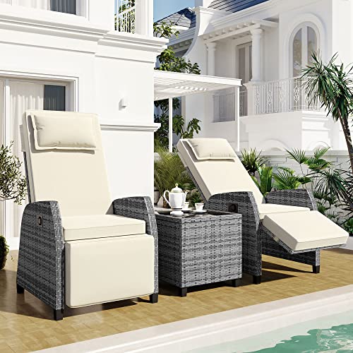 Miscoos 3-Piece Sofa Set with Coffee Table Outdoor Patio Furniture Off White