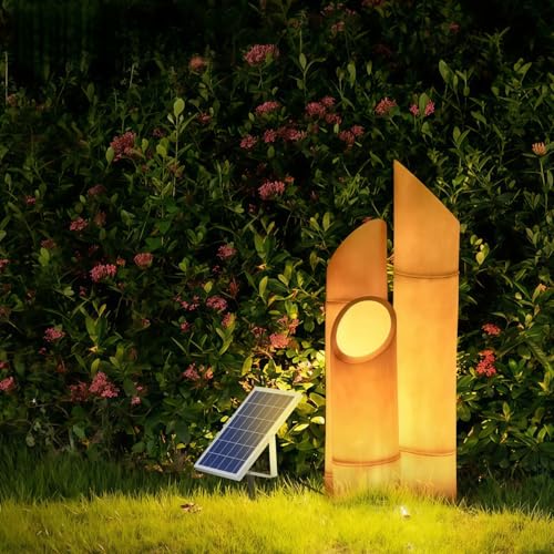 Smilkat Solar Bamboo Lights Outdoor, Waterproof Resin Lamps with Natural Design, Powered Landscape Lighting for Yard and Pathway (Solar,3-Pack Yellow)