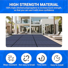 Inground Pool Safety Cover, Fit 28ftx48ft Rectangular Pool, Blue High‑Strength PP Mesh with Double‑Layer Straps Triple Stitching, Includes Installation Tools