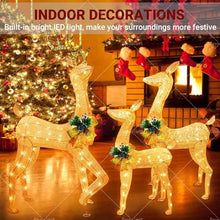 3Pcs Large Lighted Reindeer Christmas Decorations, 3D Yard Deer Decor Family Set for Indoor or Outdoor Yard Art- with Warm White LED Lights,Ground Stakes,Zip Ties 3