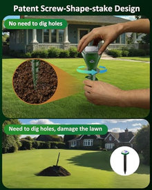 ASEINT Mole Repellent for Lawns, Solar Powered | Patent Screw-Shape-Stake Design | IP65 Waterproof, Varying Sonic and Vibration to Expel Mole Gopher Snake Vole, for Lawn Garden & Yard (4pc), Green