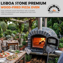 Authentic Pizza Ovens Lisboa Stone Premium Wood-Fired Pizza Oven, Handmade in Portugal, Triple-Insulated Brick Oven, Rotisserie-Capable, Dutch Door with View Window, Thermometer & Baking Dish Included