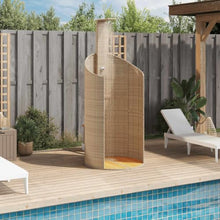 Outdoor Shower Freestanding Garden Shower with Acacia Wood Base and Poly Rattan Design 39.4 x 39.4 x 95.1 Inches
