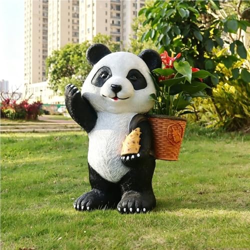 MeQibin Outdoor Panda Garden Statue Planter, Resin Animal Planter, Panda Decor, Cute Panda Flower Pot for Patio Balcony Yard Lawn(18.9 X 12.6 X 24.0IN)