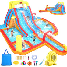Inflatable Water Slide Adult, 19.2X14 Ft Waterslide Inflatable Water Bounce House for Backyard, Double Slide/Splash Pool/ 680W Blower/ 10 Accessories, Large Families Use Hold for 10 Kids Party Fun