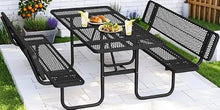 SENPUST 72" Picnic Table with Backrest, Rectangular Metal Picnic Table