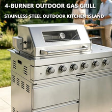 RGWYGCG Outdoor Kitchen Grill, Stainless Steel 4-Burner Propane Gas Grill with Rotisserie Kit, Heavy Duty Outdoor Kitchen Grilling Station with Storage Drawers, for Patio, Poolside