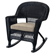 Jeco Rocker Wicker Chair with Tan Cushion, Set of 2, Black