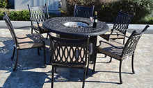 theWorldofpatio Grand Tuscany 7pc Outdoor Patio Dining Set with 52" Round Firegas Table and Sunbrella Cushions Antique Bronze