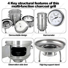 Vertical Smoker Grill Combo36.6in Stainless Steel Charcoal Meat Smoker