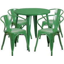 Flash Furniture Commercial Grade 30" Round Metal Indoor-Outdoor Table Set with 4 Arm Chairs Green