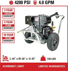 Simpson 4200 PSI Gas Pressure Washer, 4.0 GPM Commercial Power Washer, Honda Engine, 50' Hose, Aluminum Water Blaster Series, 49-State Compliant (ALWB60827)
