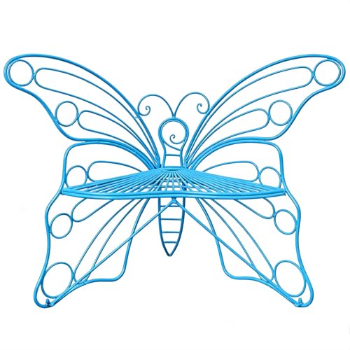 LIKANGLONGJU Butterfly Outdoor Garden Bench Heavy Duty Cast Iron 573 lbs Capacity 47 Inch Wide Seating for Patio Porch Backyard Street and Park(Blue)