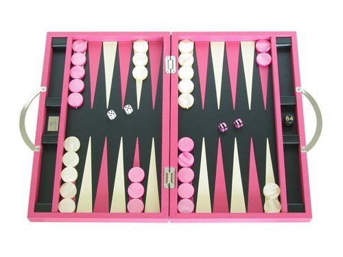 Zaza & Sacci Leather Backgammon Set 15" Luxury Travel Attache Case Pink