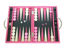 Zaza & Sacci Leather Backgammon Set 15" Luxury Travel Attache Case Pink