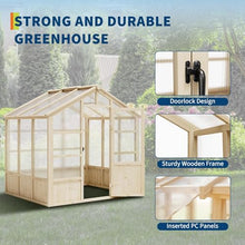 8x8 FT Wood Greenhouse with Polycarbonate Panels, Green House with Adjustable Ventilation & Lockable Door, Weatherproof Outdoor Garden Greenhouse for Vegetables & Herbs