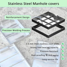 GJZDPMY Stainless Steel Access Covers Invisible Tank Covers Square Manholes & Frames with Telescopic Handle for Outdoor Wastewater Management