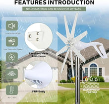 GTANND Efficient Wind Turbine Generator,with 8 Blades Vertical Axis Wind Turbines Generator Kit with Solar Wind Hybrid Controller,for Household Power Supply, Road Infrastructure 3000W-12V