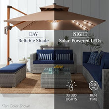 Best Choice Products 10ft Square Cantilever Patio Umbrella w/Base Included, Woodgrain Pattern Pole & Solar LED Lights, 360-Rotation, Offset Hanging Outdoor Shade - Ivory