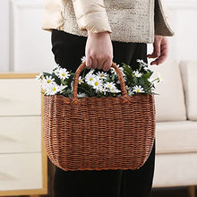 FENOKD Picnic Baskets Plastic Imitated Rattan Wicker Bag Portable Picnic Basket Shopping Bag Woven Grocery Basket Fruit Snack Food Storage Basket，