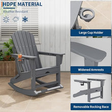 GAOMON 4-in-1 Folding HDPE Adirondack Chairs Set of 4 with Retractable Ottoman & Removable Rocking Base, All-Weather Outdoor Patio Chairs with Large Cup Holder, 400lbs Capacity, for Garden Lawn, Grey
