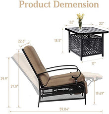 Skiway Outdoor Patio Recliner with Hand-Woven Wicker, Rust-Resistant Frames and Small Side Table Set of 2(Brown), 1 seat